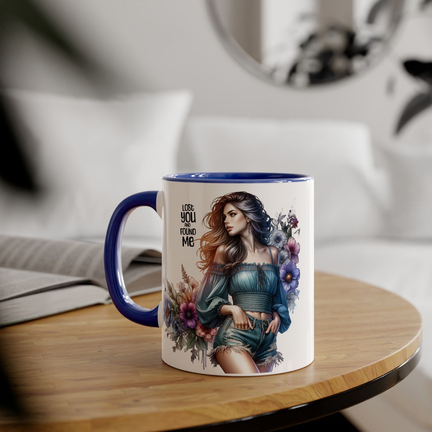 Lost You and Found Me Floral Art Accent Mug, You Lost Me Found Me Coffee Cup, Gift for Her, Artistic Drinkware, Unique Home Decor, Inspirational Kitchenware