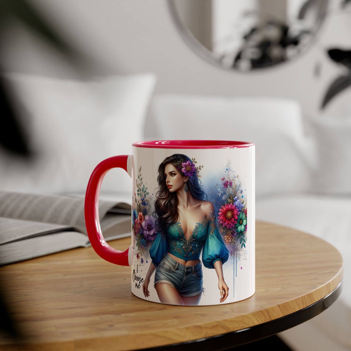 I Choose Me Boho Floral Accent Mug, Choose Me Coffee Cup, Unique Gift for Her, Art Mug, Colorful Drinkware