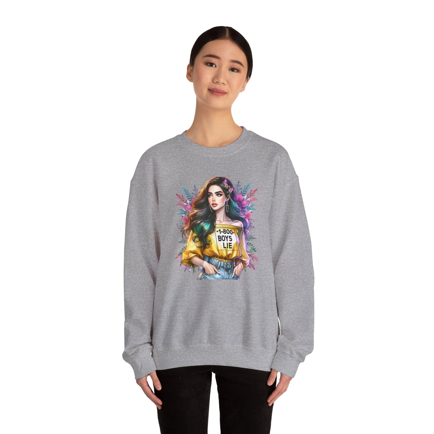 1-800-Boys-Lie Colorful Graphic Crewneck Sweatshirt - 'Boys Lie' Design, Unisex Sweatshirt, Trendy Gift, Casual Wear, Comfortable Outfit