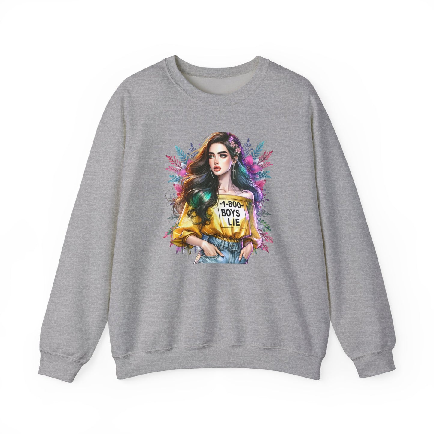 1-800-Boys-Lie Colorful Graphic Crewneck Sweatshirt - 'Boys Lie' Design, Unisex Sweatshirt, Trendy Gift, Casual Wear, Comfortable Outfit