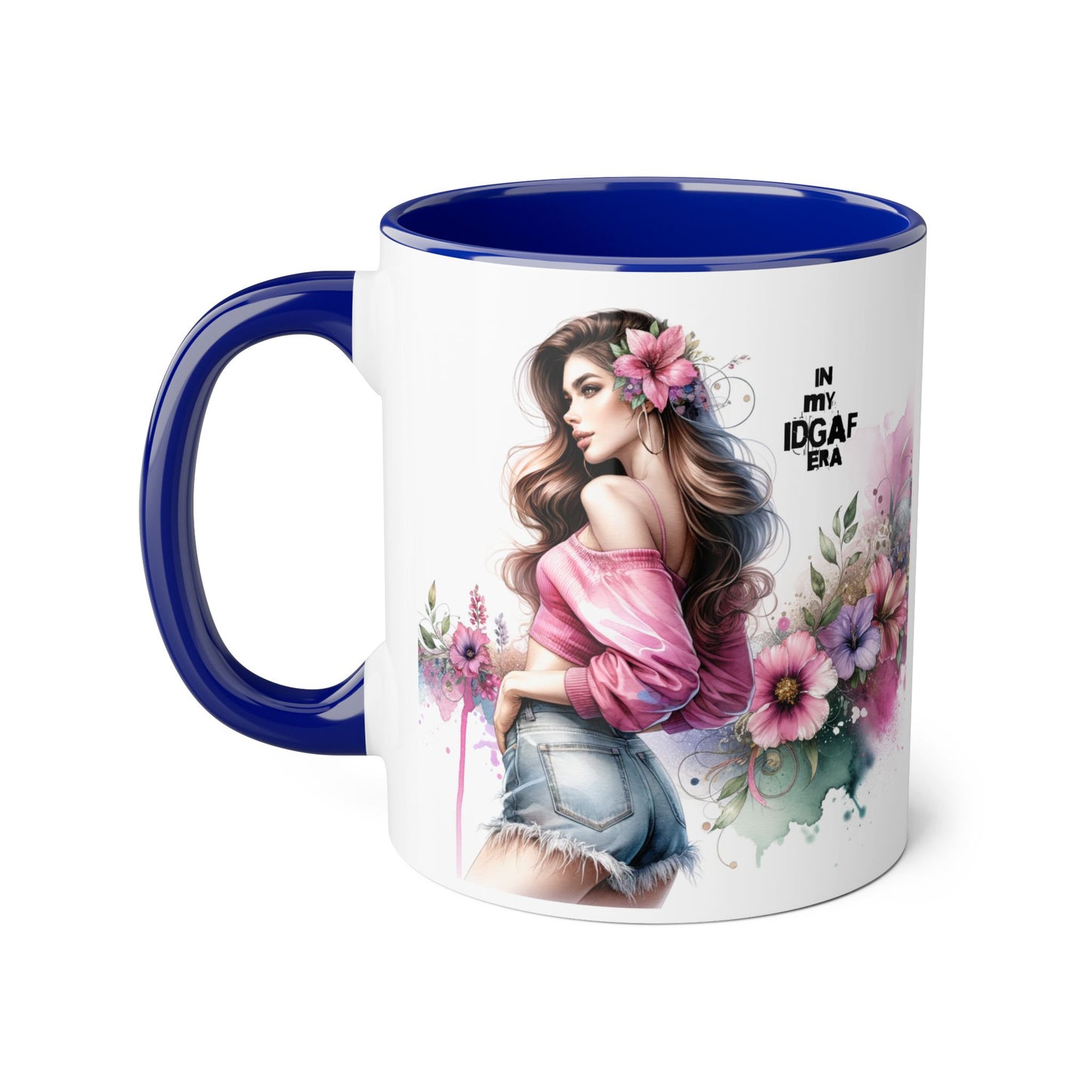 Chic Floral Accent Mug, In My IDGAF Era Coffee Cup, Gift for Her, Stylish Tea Mug, Fun Drinkware for Home & Office