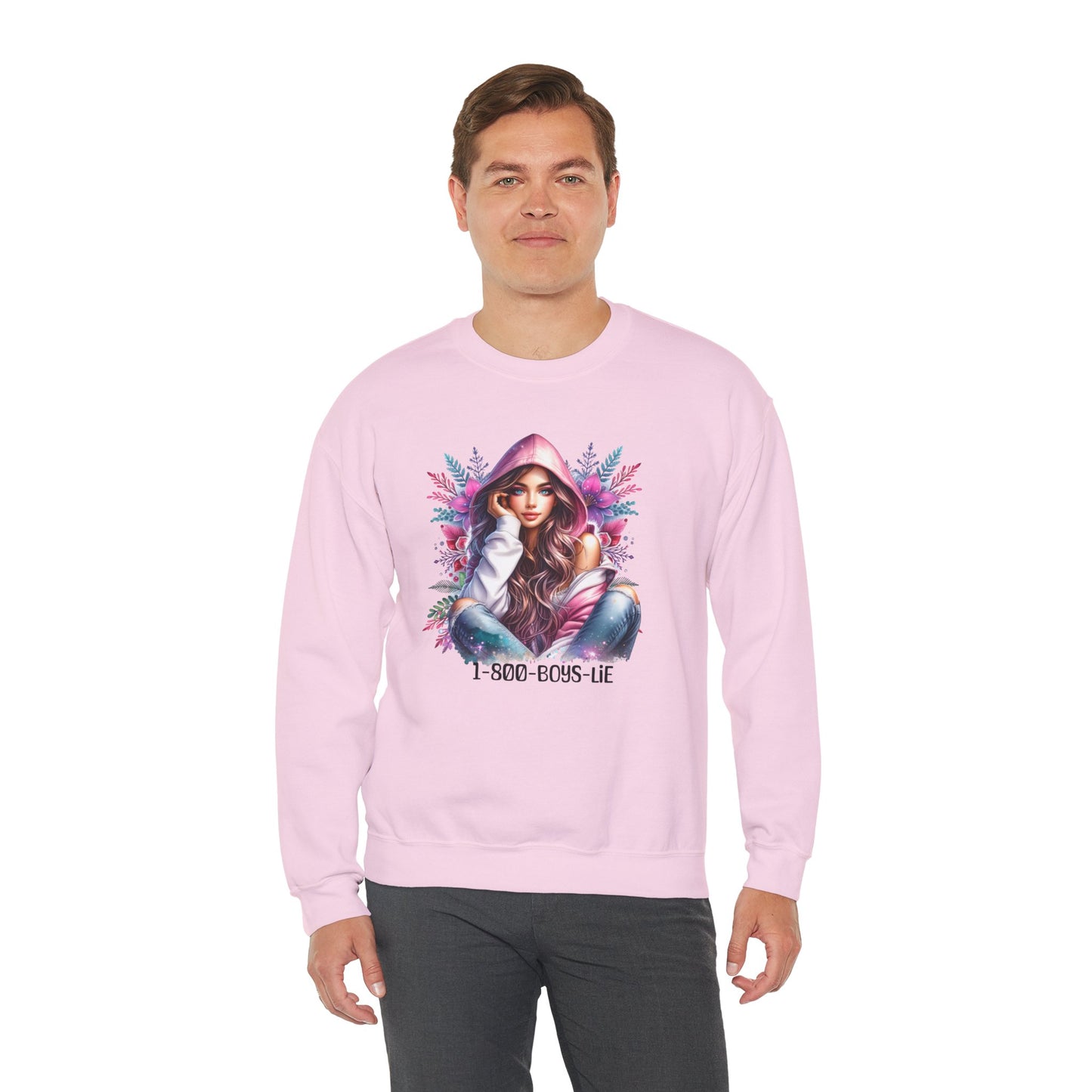 1-800-Boys-Lie Chic Floral Sweatshirt, Cozy Crewneck, Fall Fashion, Gift for Her, Self-Care Sweater, Cute Relaxed Fit