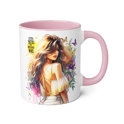 Lost You Found Me Accent Mug, Inspirational Coffee Cup, Gift for Her, Floral Art, Unique Drinkware, Birthday Mug