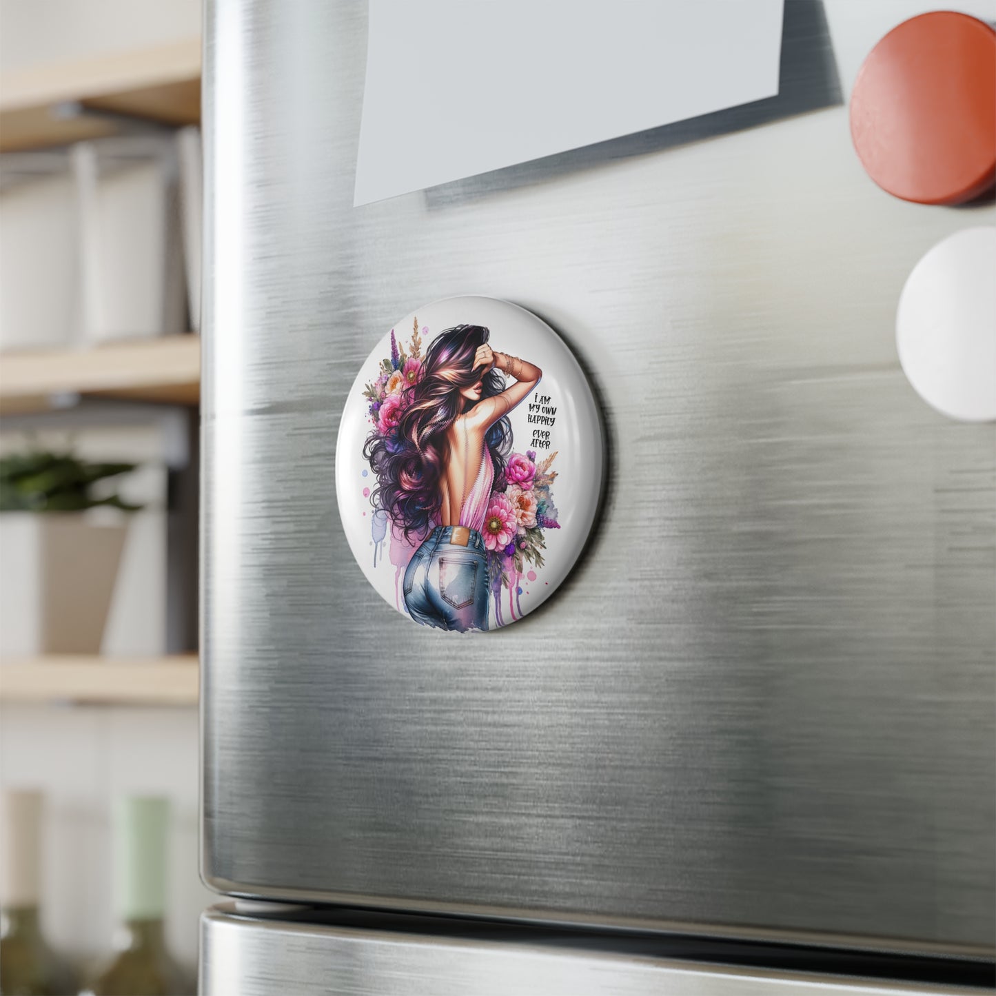 I Am My Own Happily Ever After Stylish Art Magnet, Round Floral Design, Inspirational Home Decor, Gift for Her, Positive Quote Magnet, Customizable Fridge Magnet, [...]