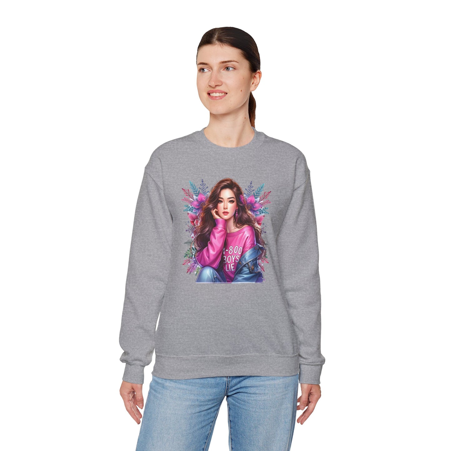 1-800-Boys-Lie Trendy Crewneck Sweatshirt - Cozy Unisex Pullover, Perfect for Casual Days, Gifts for Her, Cute Fashion Layering, Everyday Style