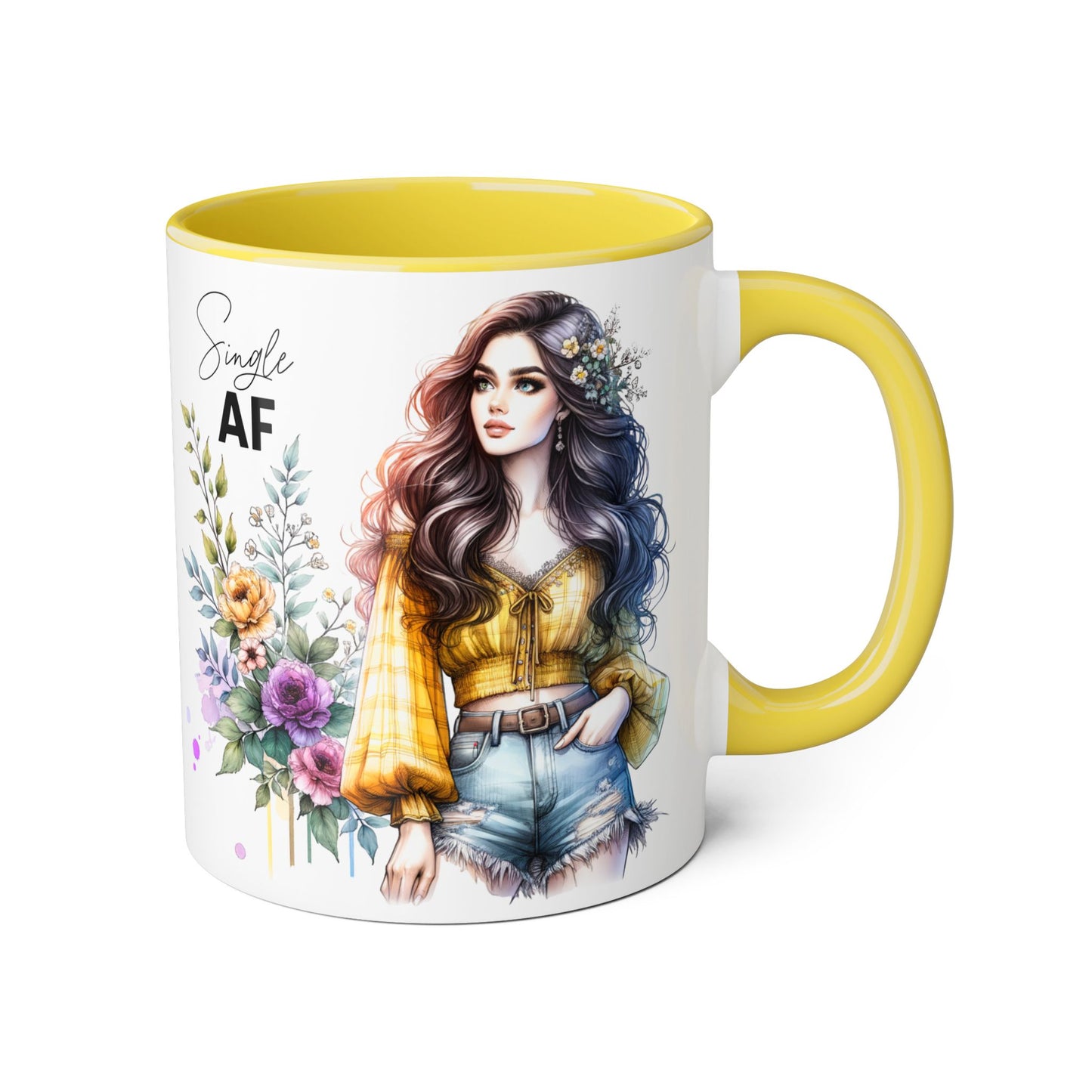 Single AF Accent Mug, Floral Coffee Cup, Gift for Single Friends, Cute Relationship Humor Mug, Funny Birthday Mug, Tea Lover Gift