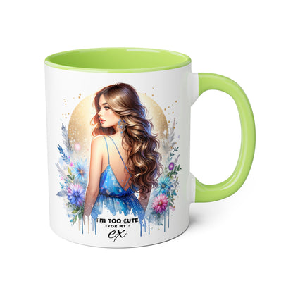 I'm Too Cute For My Ex Chic Accent Mug Designs, Coffee Cup Gift, Floral Artwork, Cute Mug, Inspirational Coffee Mug for Her, Ex Gift Idea, Stylish Drinkware