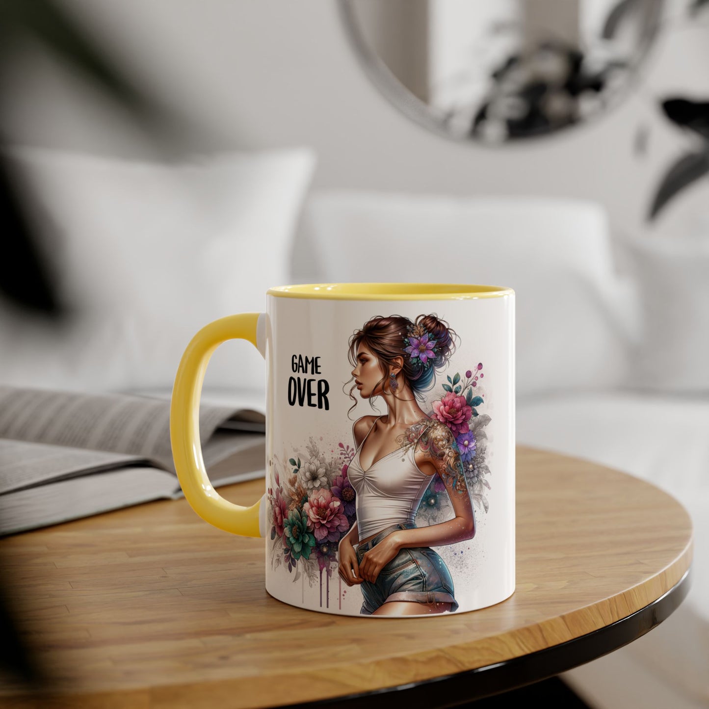 Floral Game Over Mug | Stylish Coffee Cup for Gamers | Unique Gift for Birthdays, Holidays, or Just Because, Tea Mug, Accent Mugs