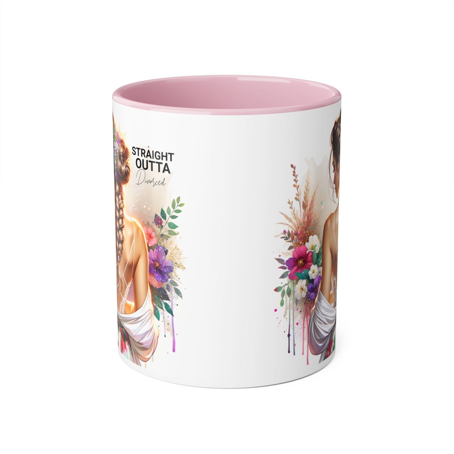 Straight Outta Divorced Humoristic Elegant Floral Accent Mug - Straight Outta Inspired Design, Coffee Cup, Gift for Her, Home Decor, Unique Drinkware, Birthday