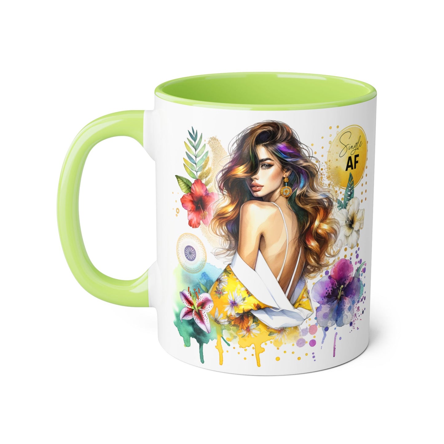 Single AF Colorful Motivational Accent Mug with Floral Design, Perfect for Gifts and Daily Inspiration