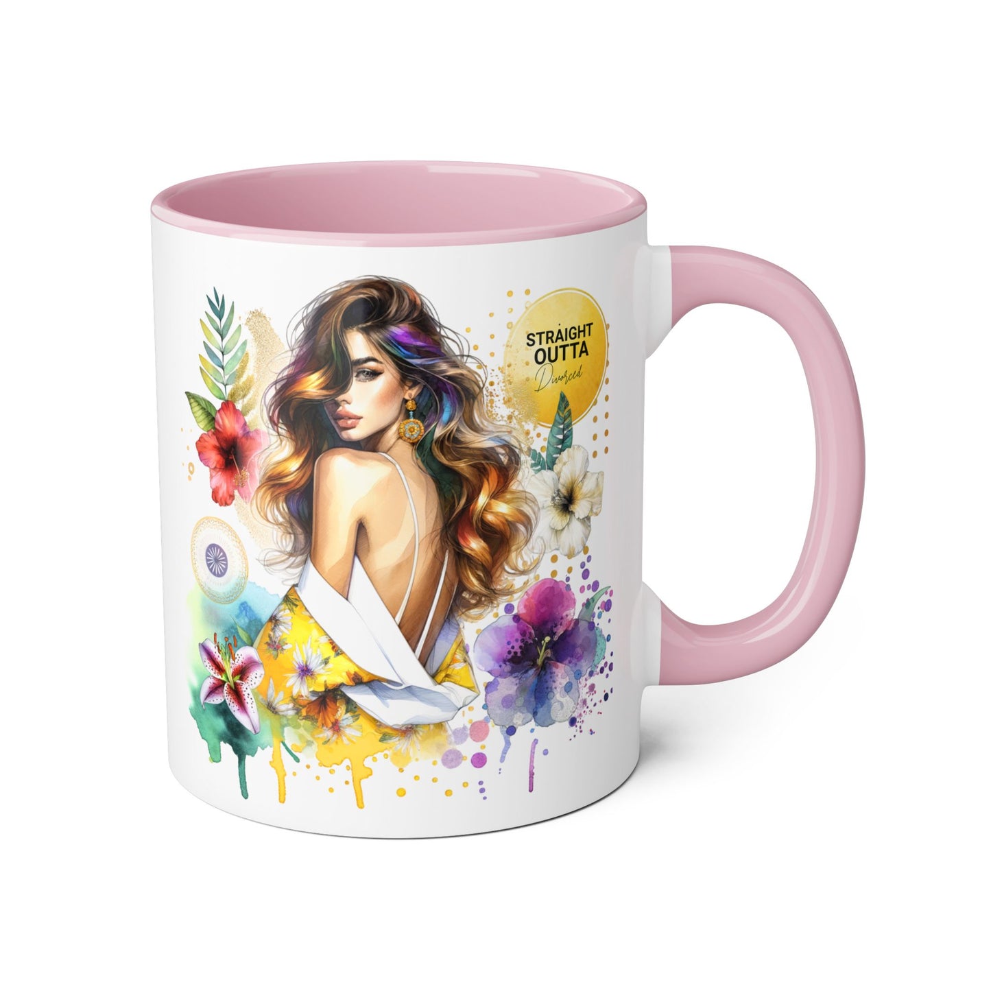 Straight Outta Divorced Humoristic Vibrant Accent Mugs, Floral Coffee Cup, Artistic Drinkware, Gift for Her, Home Decor, Unique Mug
