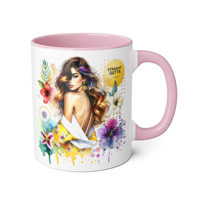 Straight Outta Divorced Humoristic Vibrant Accent Mugs, Floral Coffee Cup, Artistic Drinkware, Gift for Her, Home Decor, Unique Mug