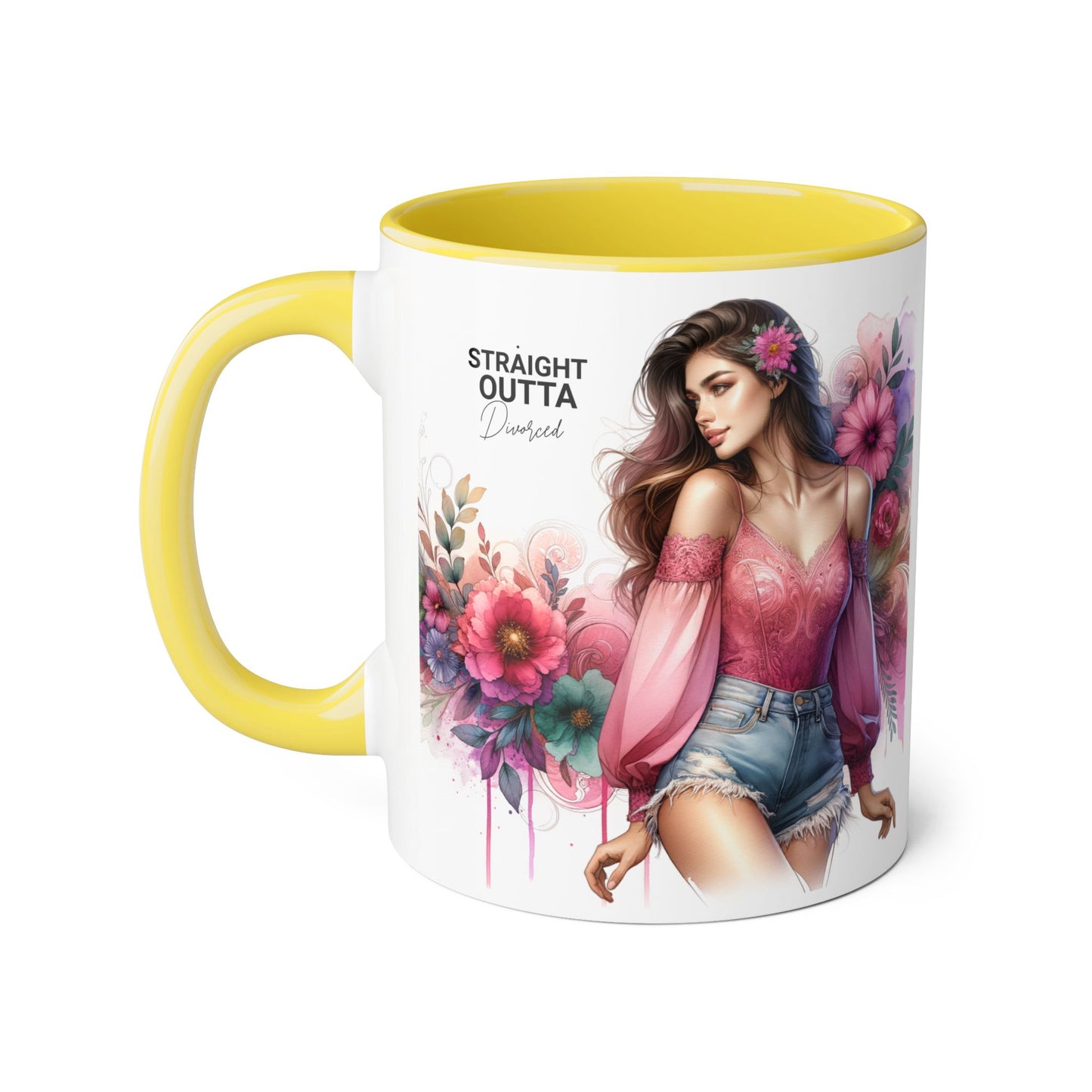 Straight Outta Divorced Humoristic Stylish Accent Mug, Floral Coffee Cup, Gifts for Her, Straight Outta, Unique Art Mug, Home Decor, Birthday Present