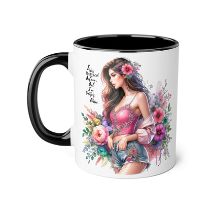 I Was Married Before But I'm Better Now Floral Inspirational Accent Mug, 11oz Coffee Cup, Gift for Her, Motivational Drinkware, Home Decor, Birthday, Friendship