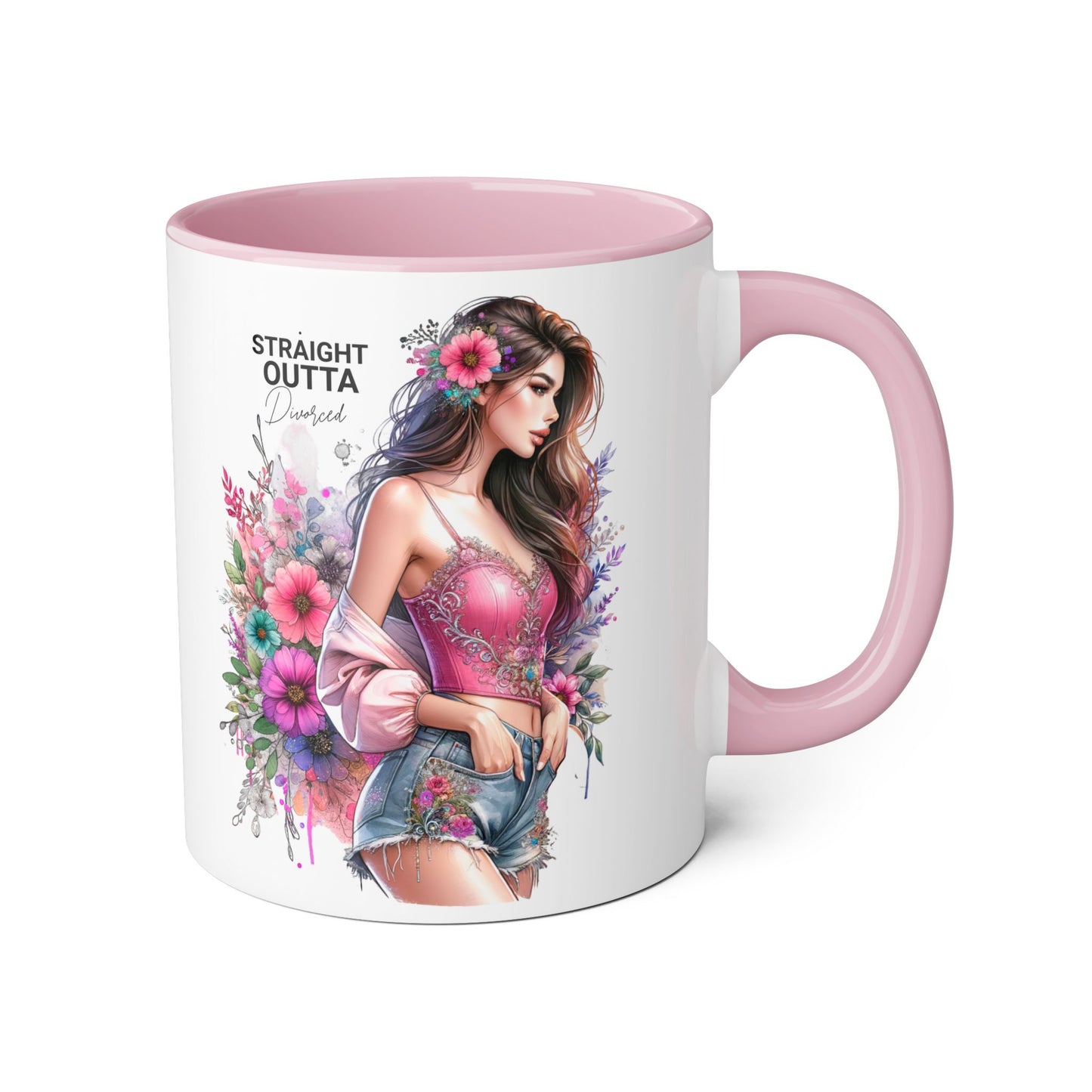 Straight Outta Divorced Humoristic Floral-Inspired Accent Mug, Perfect for Gifts, Home Decor, Coffee Lovers, Tea Enjoyers