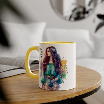 Free and Loving Me Bohemian Accent Mug with Inspirational Quote, Free and Love Me, Unique Gift for Coffee Lovers, Artistic Mugs for Women, Colorful Drinkware