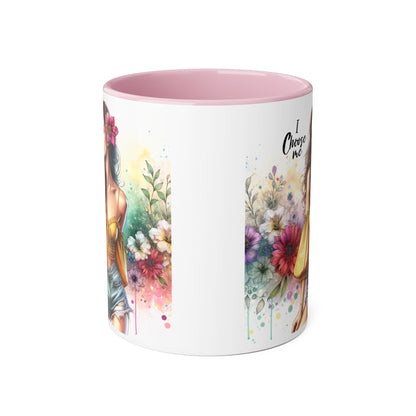 I Choose Me Floral Themed Accent Mugs, 11oz - Eco-Friendly Gift for Self-Care, Birthdays, Friends, Tea Lover, Inspirational Quotes