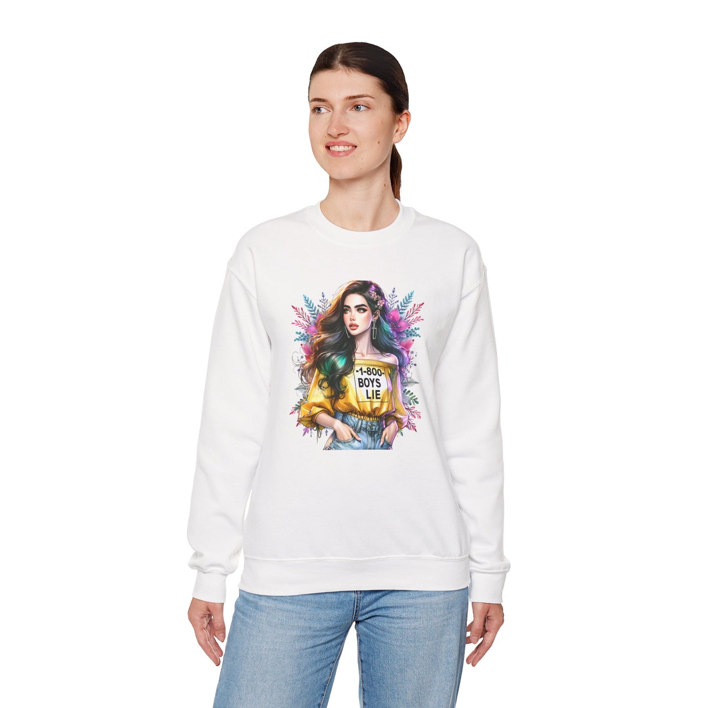 1-800-Boys-Lie Colorful Graphic Crewneck Sweatshirt - 'Boys Lie' Design, Unisex Sweatshirt, Trendy Gift, Casual Wear, Comfortable Outfit