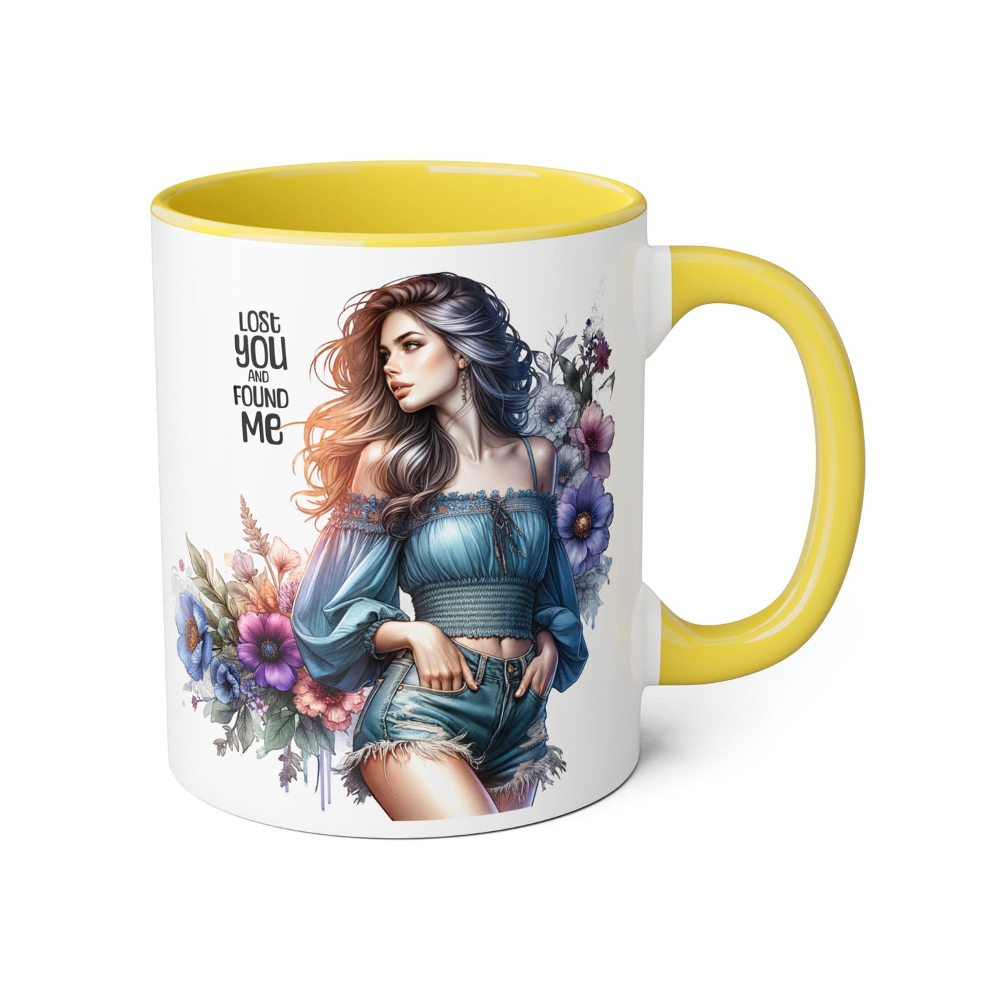 Lost You and Found Me Floral Art Accent Mug, You Lost Me Found Me Coffee Cup, Gift for Her, Artistic Drinkware, Unique Home Decor, Inspirational Kitchenware