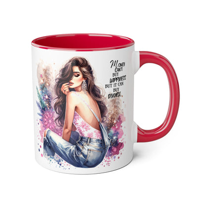 Money Can't Buy Happiness But It Can Buy Divorce Humoristic Artistic Inspirational Mug, Stylish Coffee Cup for Motivation, Unique Gift for Friends, Home Décor, Floral Design