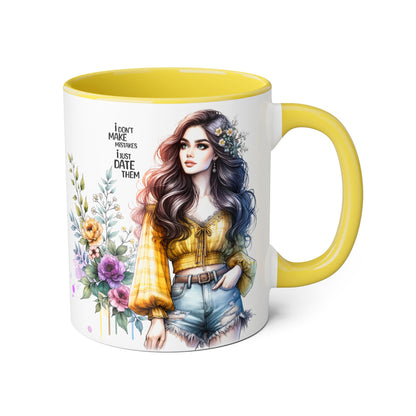 I Don't Make Mistakes, I Date Them Boho Floral Accent Mug, Coffee Cup, Gift for Her, Inspirational Mug, Birthday Gift, Women Empowerment