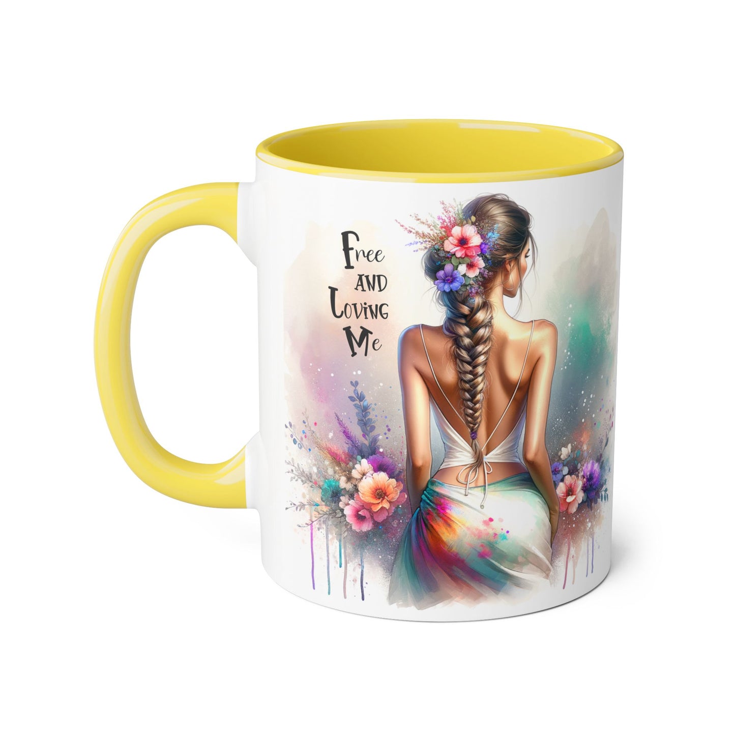 Free and Loving Me Bohemian Accent Mug, Inspirational Coffee Cup for Dreamers, Artistic Floral Mug, Gift for Her, Home Decor, 11oz Tea Mug