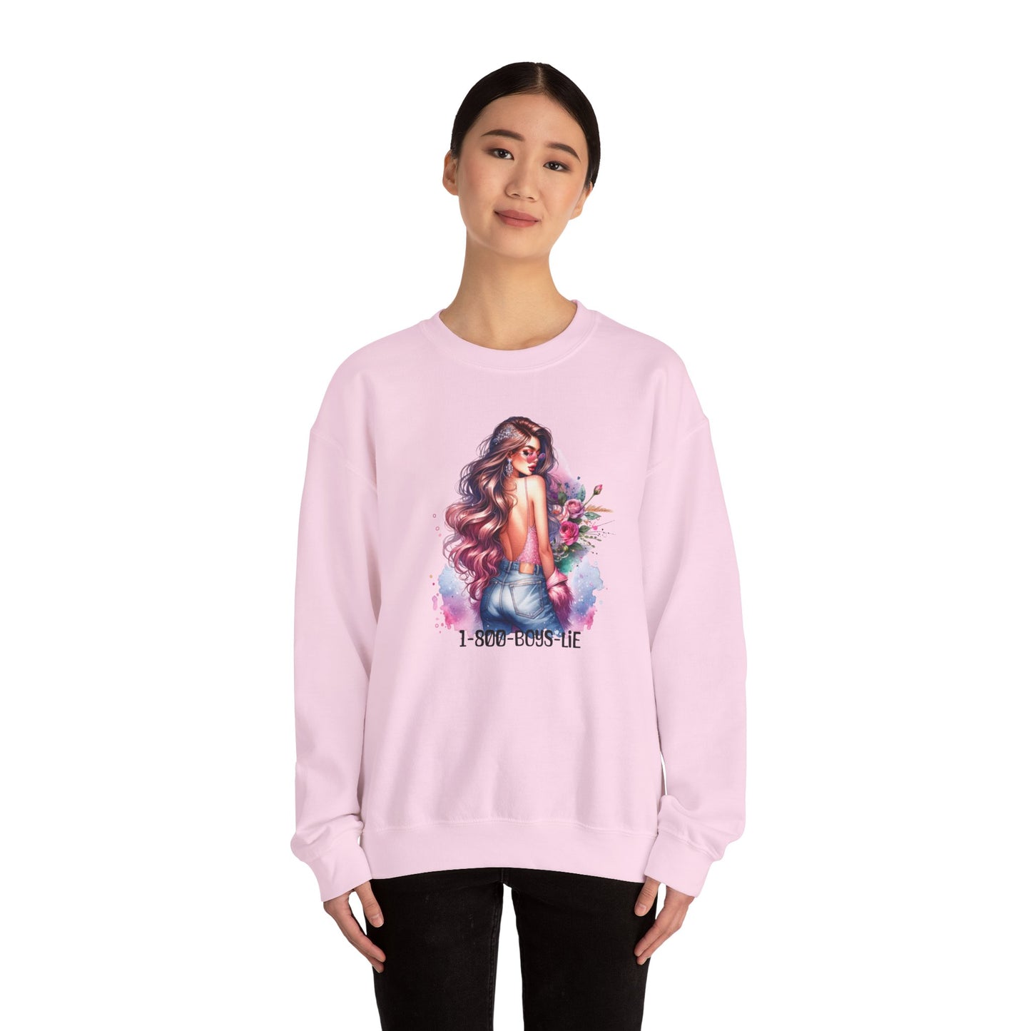 1-800-Boys-Lie Stylish Floral Graphic Sweatshirt, Cozy Crewneck Sweatshirt for Women, Gift for Her, Casual Fashion Top, Spring Wardrobe Essential