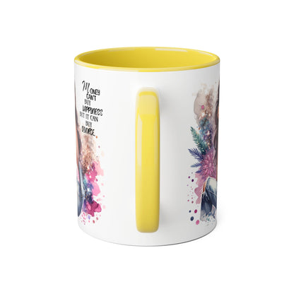 Money Can't Buy Happiness But It Can Buy Divorce Humoristic Artistic Inspirational Mug, Stylish Coffee Cup for Motivation, Unique Gift for Friends, Home Décor, Floral Design