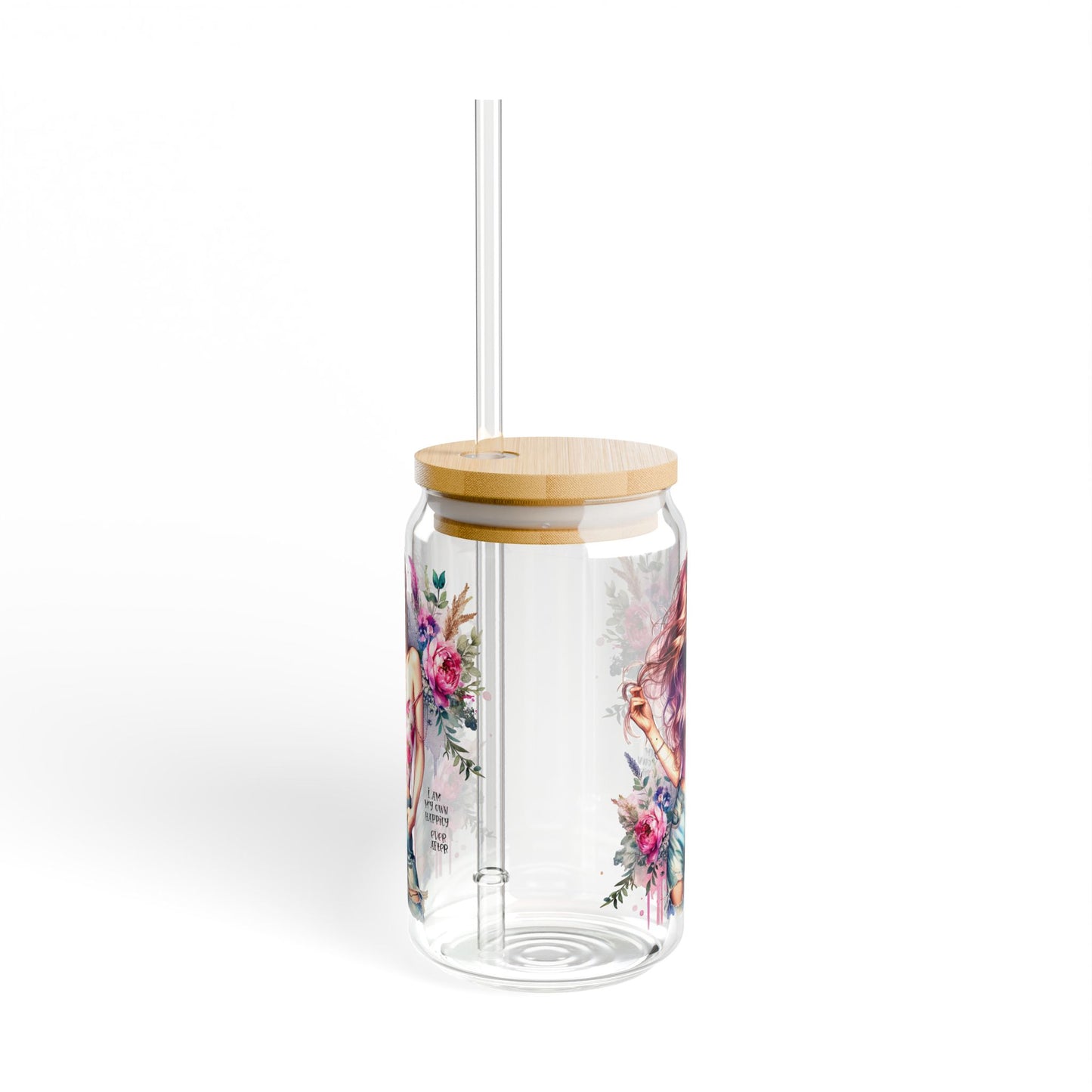 I Am My Own Happily Ever After Floral Sipper Glass, 16oz - Stylish Water Bottle for Everyday Use, Floral Drinkware, Summer Hydration, Eco-friendly Gift, Kitchen [...]
