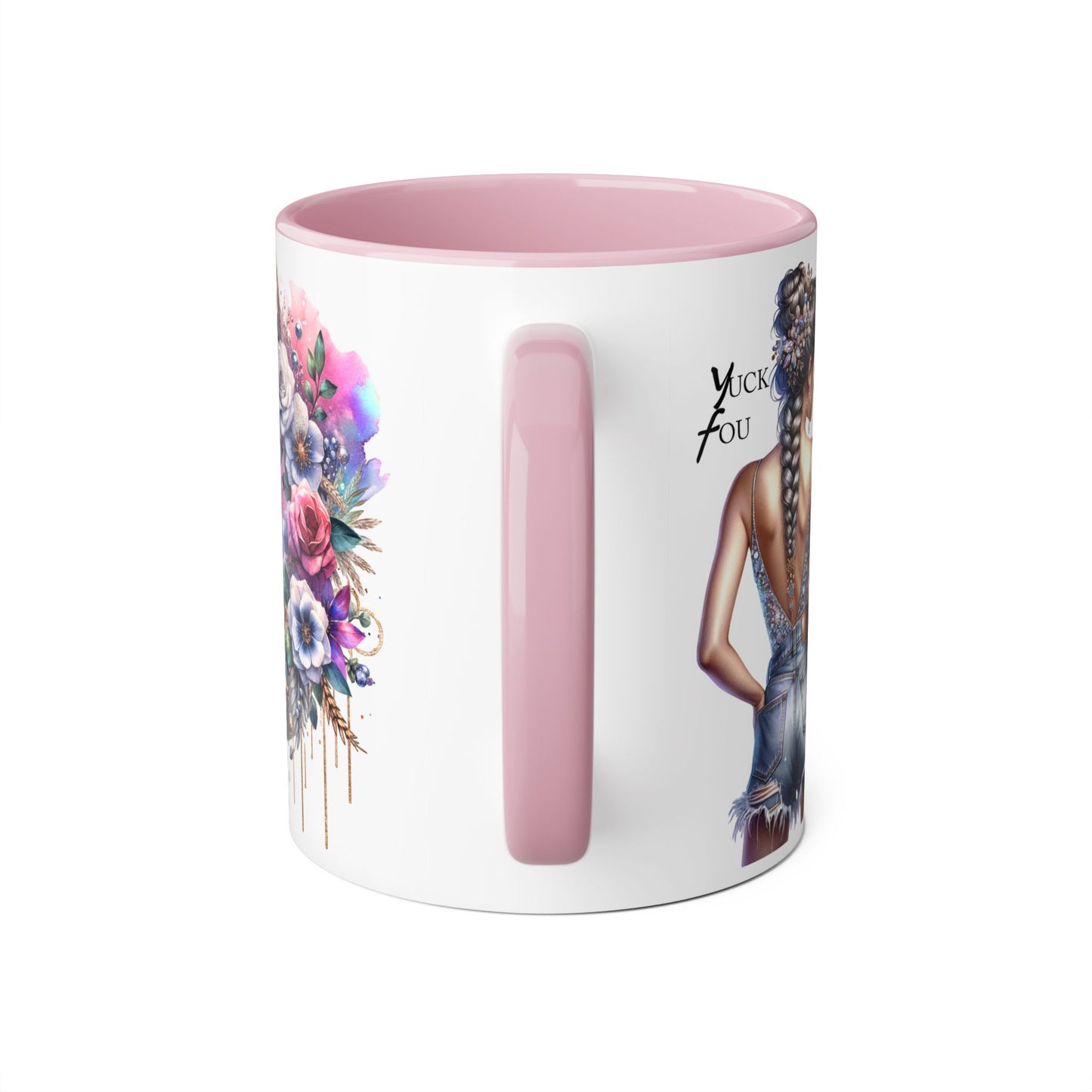 Yuck Fou Boho Floral Accent Mug, 11oz | Artistic Coffee Cup, Gift for Her, Stylish Drinkware, Home Decor, Mother's Day Present