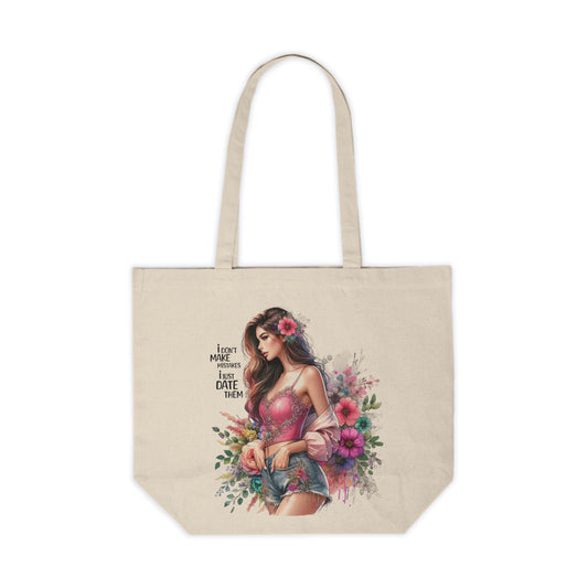 I Don`t Make Mistakes, I Just Date Them Stylish Canvas Shopping Tote with Floral Design | Perfect for Everyday Use, Market Trips, Beach Days, Gifts
