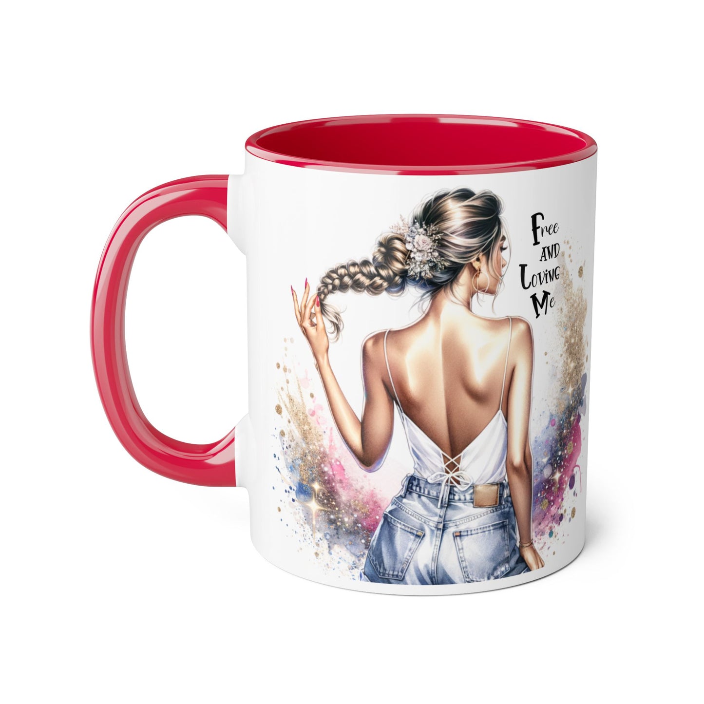 Free and Loving Me Accent Mug, Empowering Coffee Cup, Inspirational Gift, Unique Women’s Mug, Morning Motivation