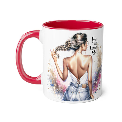 Free and Loving Me Accent Mug, Empowering Coffee Cup, Inspirational Gift, Unique Women’s Mug, Morning Motivation