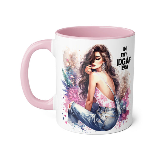 Stylish IDGAF Era Accent Mug, Empowering Gift for Her, Cute Coffee Cup, Trendy Drinkware, Funny Quote Mug, Perfect for Gifting