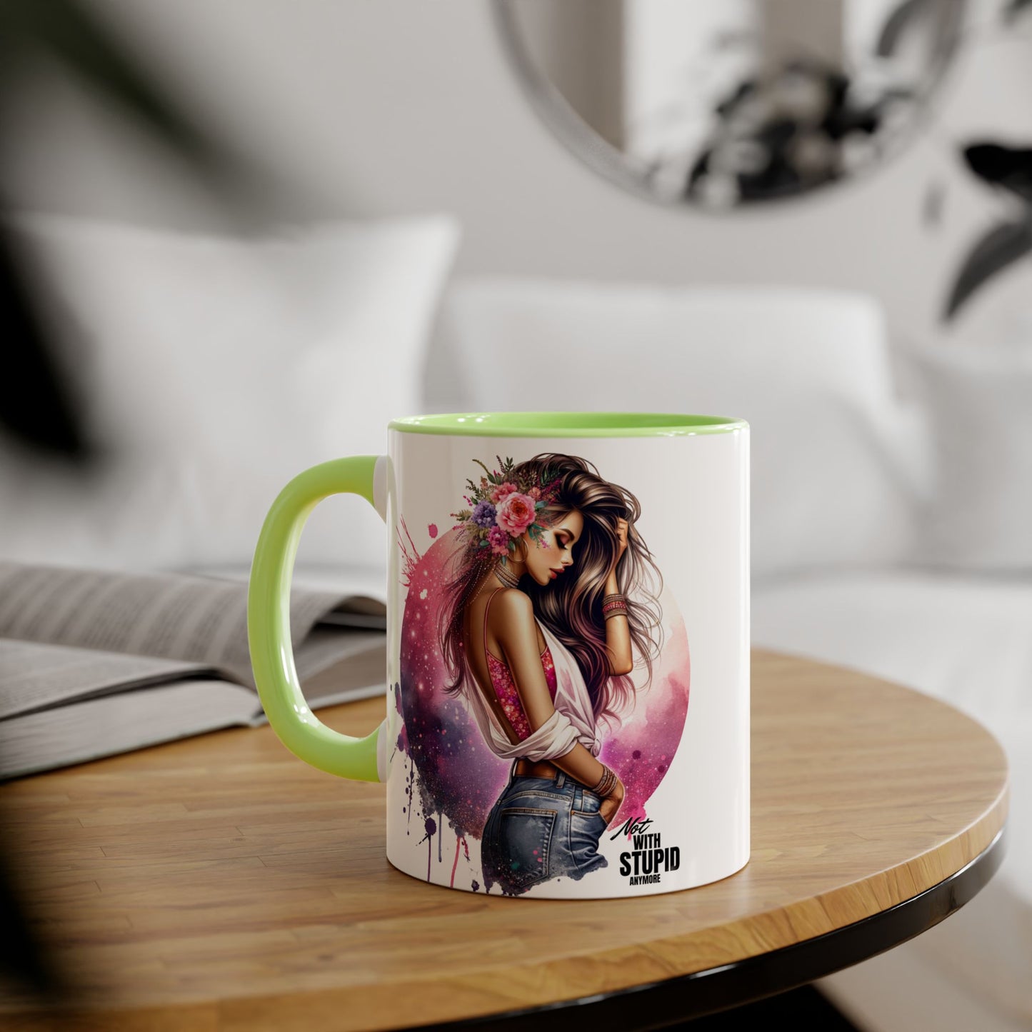 Not With Stupid Anymore Humoristic Artistic Accent Mug - Unique Drinkware for Art Lovers, Perfect Gift for Birthdays, Holidays, or Just Because