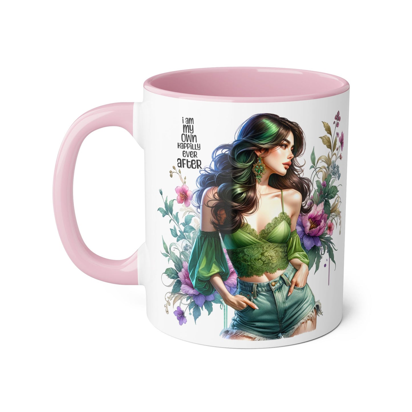 I Am My Own Happily Ever After Empowered Woman Accent Mug, Inspirational Coffee Cup, Floral Art Mug, Perfect Gift for Her, Motivational Drinkware