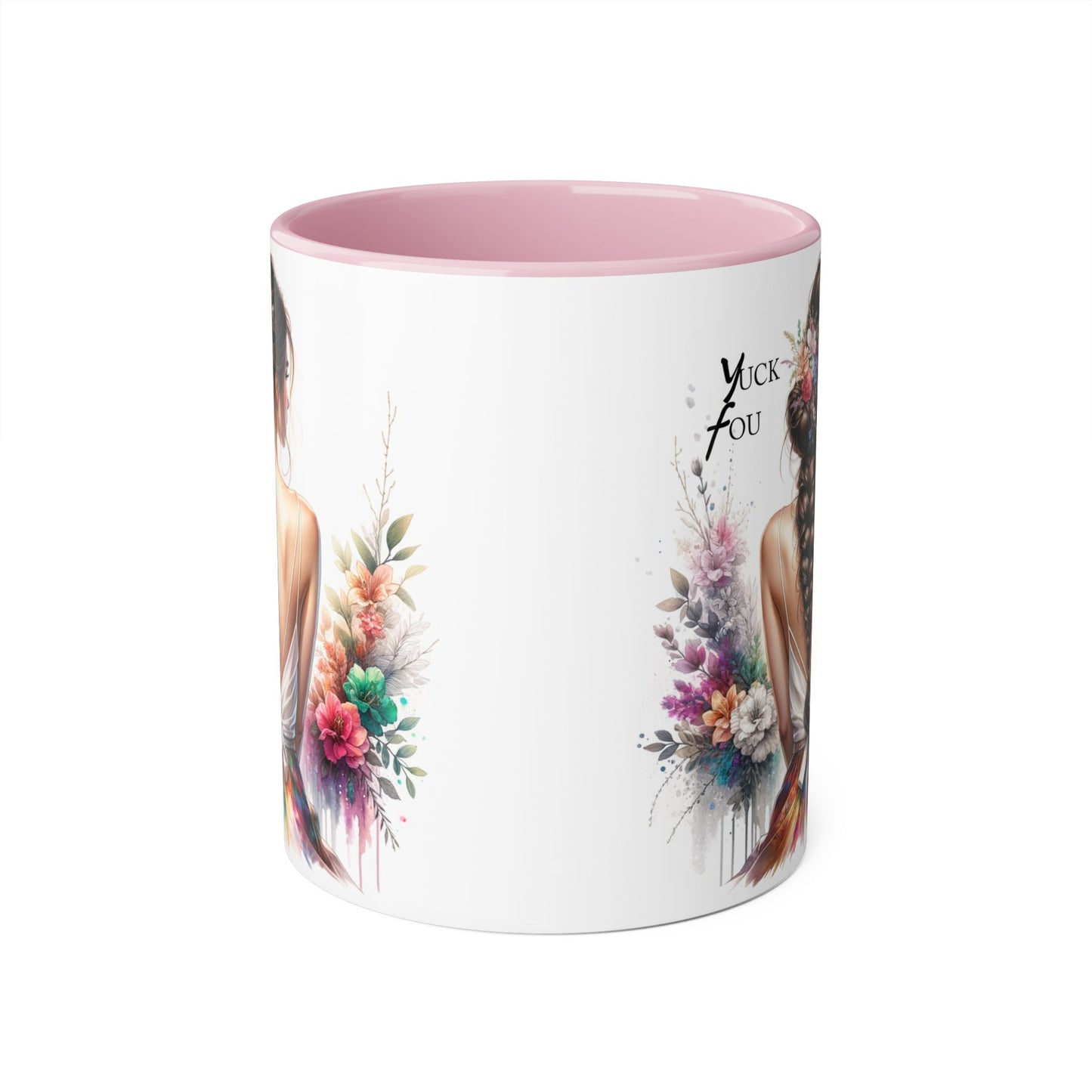 Floral Accent Mug with Yuck Fou Design – Gift for Coffee Lovers, Unique Home Decor, Flower Art Mug, Personalized Drinkware, Boho Style