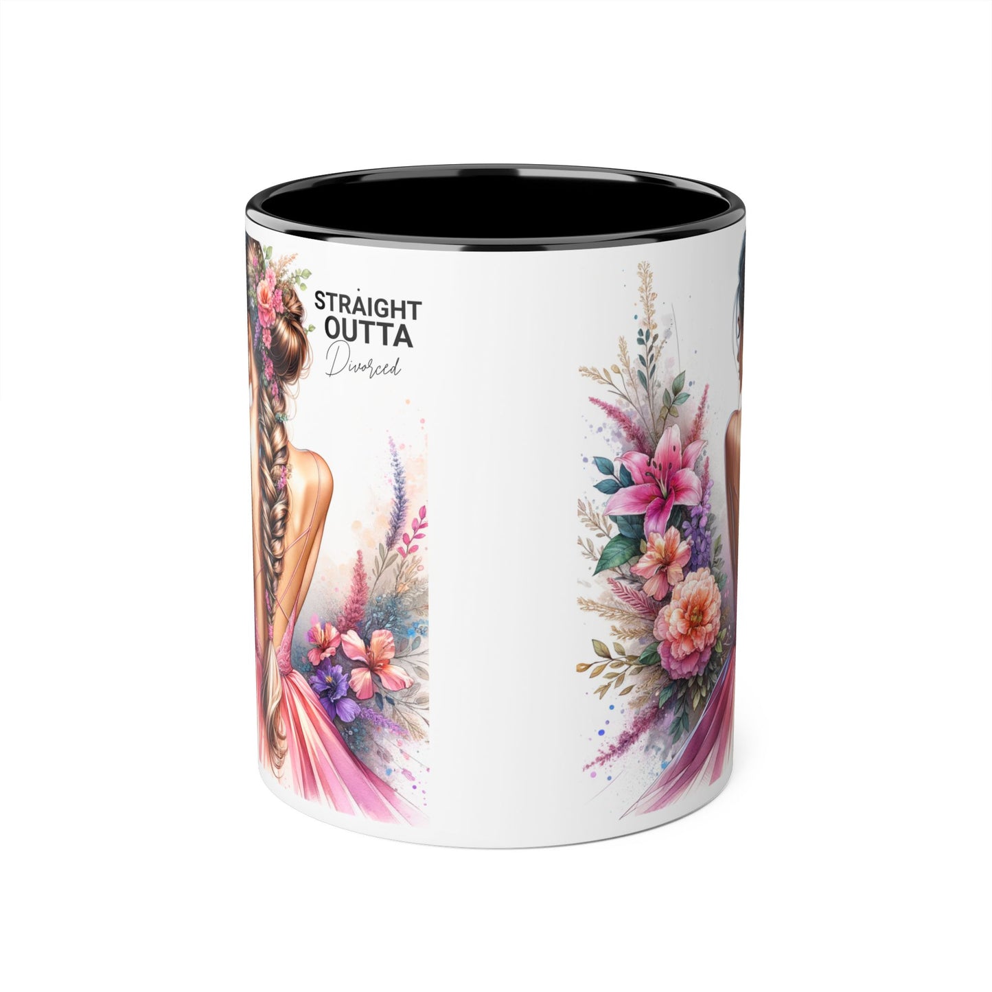 Straight Outta Divorced Humoristic Floral Art Accent Mug - Perfect Gift for Friends, Birthday Celebration, Mother's Day, Coffee Lover, Home Decor