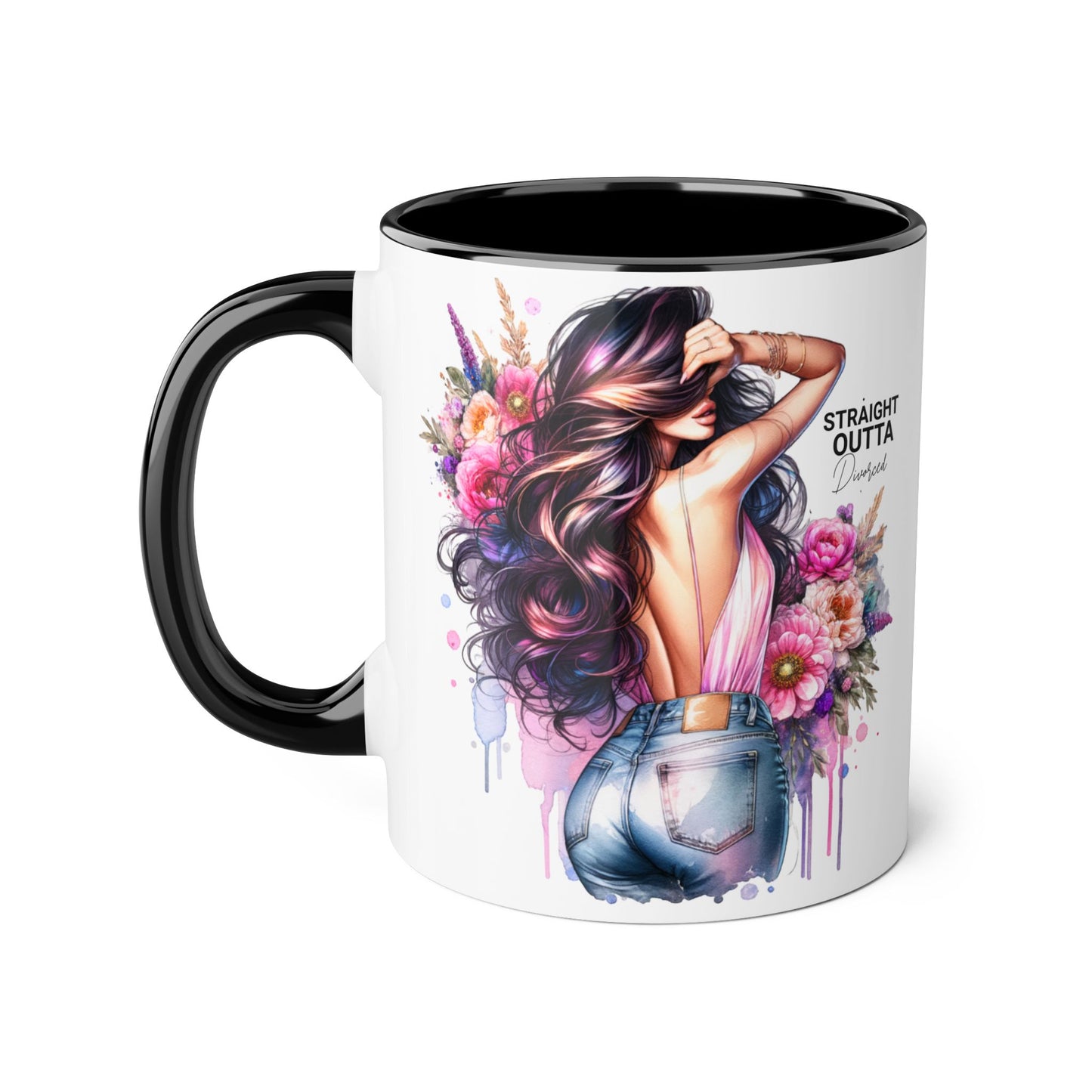 Straight Outta Divorced Humoristic Floral Art Accent Mug - Perfect for Coffee Lovers, Gift for Her, Home Decor, Inspirational, Mother's Day