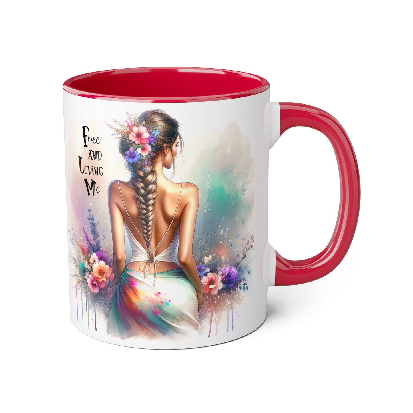 Free and Loving Me Bohemian Accent Mug, Inspirational Coffee Cup for Dreamers, Artistic Floral Mug, Gift for Her, Home Decor, 11oz Tea Mug