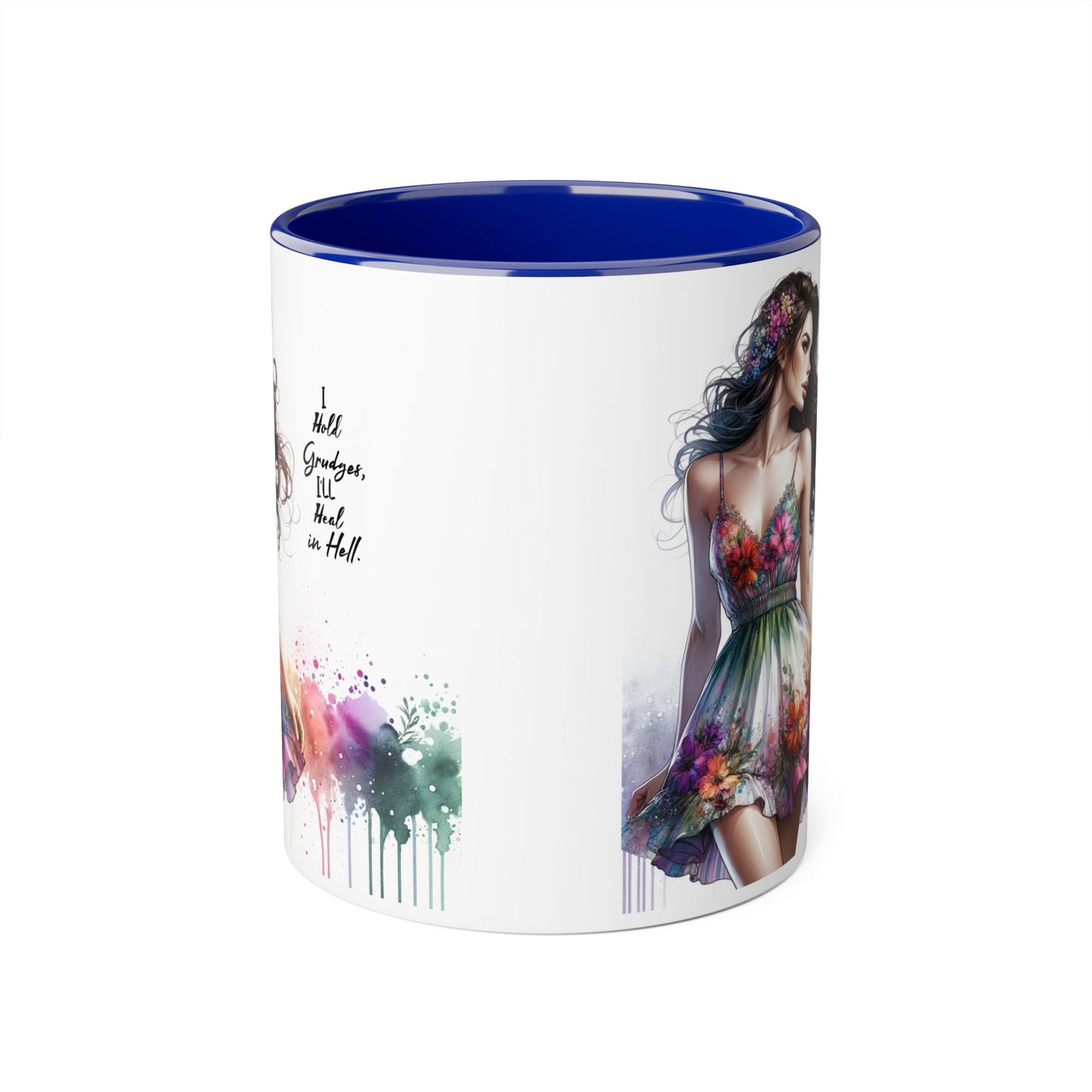 I Hold Grudges, I'll Heal in Hell Floral Art Accent Mug | Inspirational Gift for Her, Coffee Lover, Tea Time, Home Decor, Unique Birthday Present