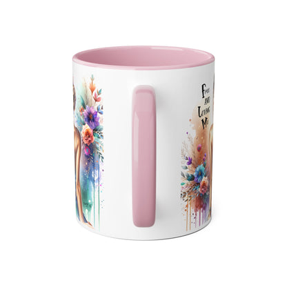 Artistic Floral Accent Mug, Free and Loving Me Ceramic Coffee Cup, Inspirational Gift, Unique Drinkware, Bohemian Style Mug