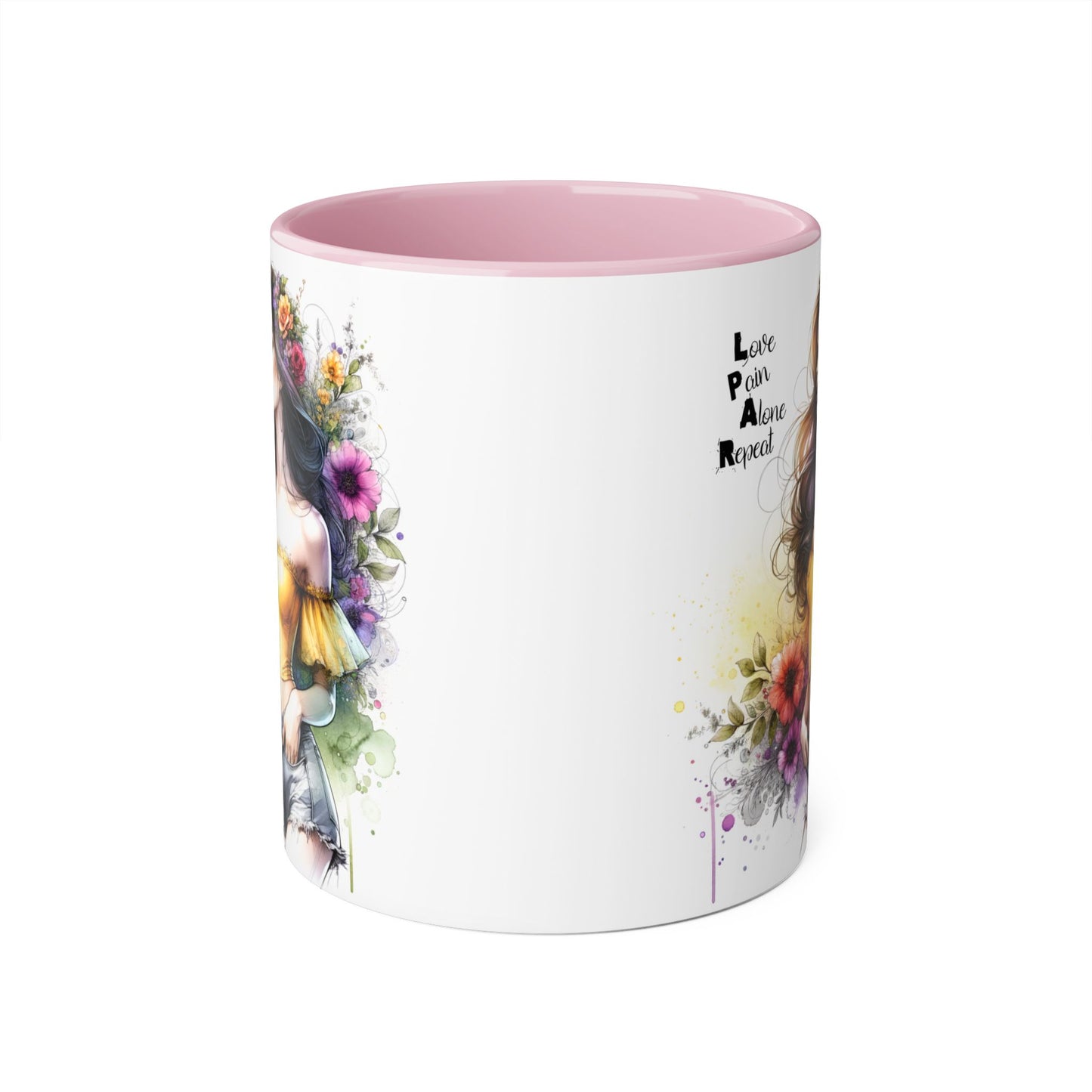 Colorful Artistic Accent Mug with Floral Design, Boho Coffee Cup, Gift for Her, Unique Tea Mug, Inspirational Quote Mug