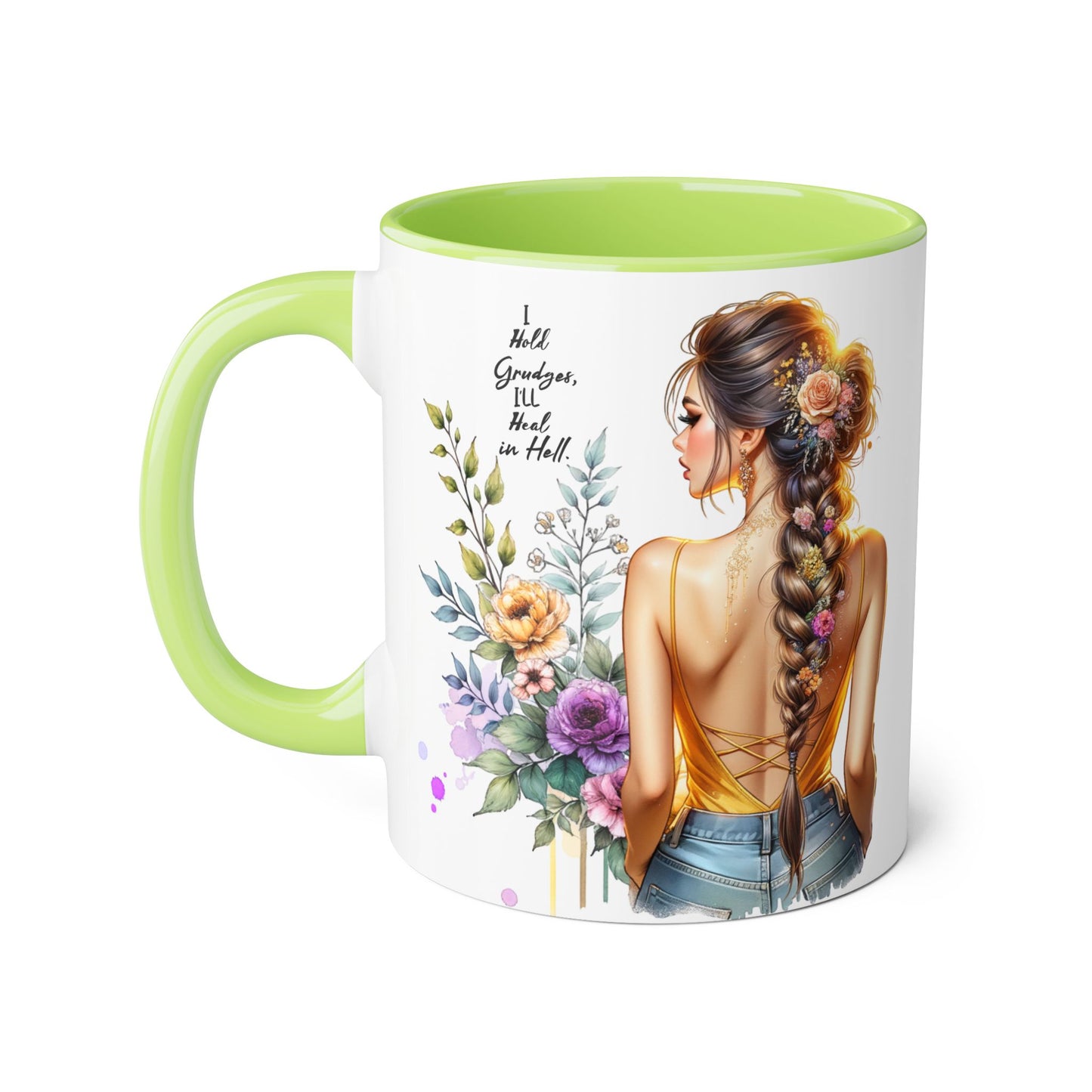 I Hold Grudges, I'll Heal in Hell  Humoristic Floral Inspirational Mug, Gift for Her, Coffee Cup, Boho Home Decor, Self-Care Reminder, Unique Tea Mug, Birthday Gift Idea