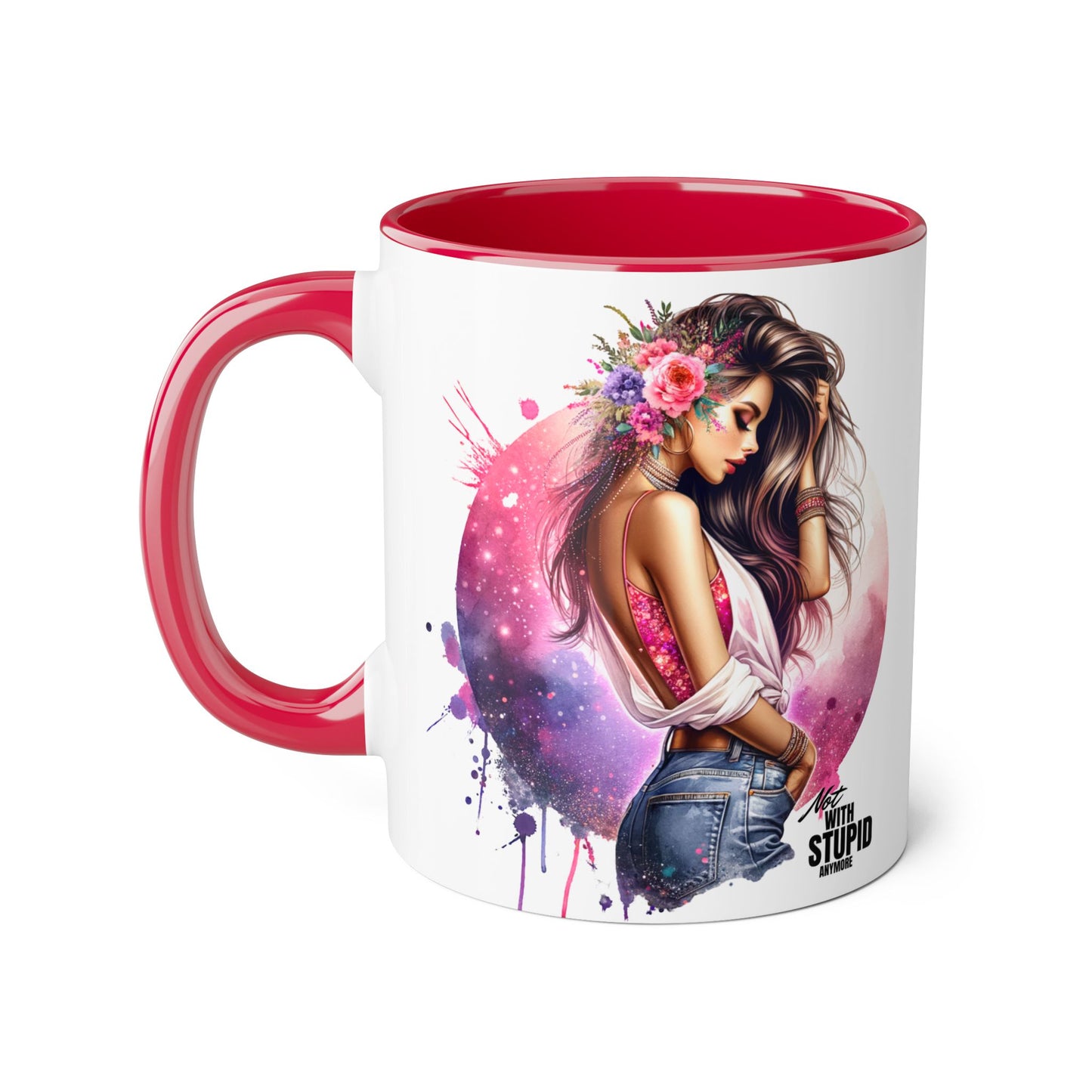 Not With Stupid Anymore Humoristic Artistic Accent Mug - Unique Drinkware for Art Lovers, Perfect Gift for Birthdays, Holidays, or Just Because