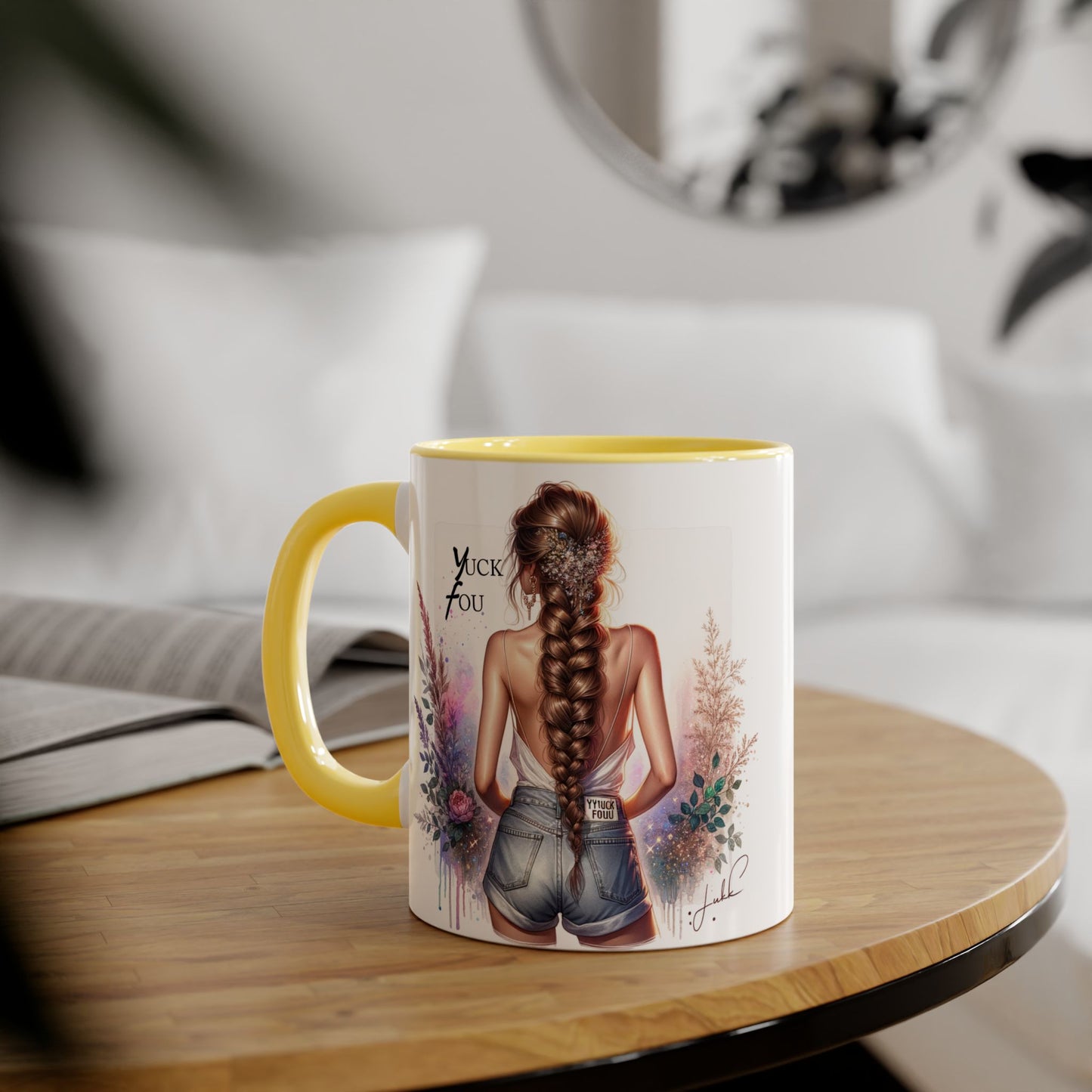 Yuck Fou Stylish Floral Accent Mug, Gift for Friends, Motivational Coffee Cup, Cute Home Decor, Art Lover's Mug, Perfect for Holidays