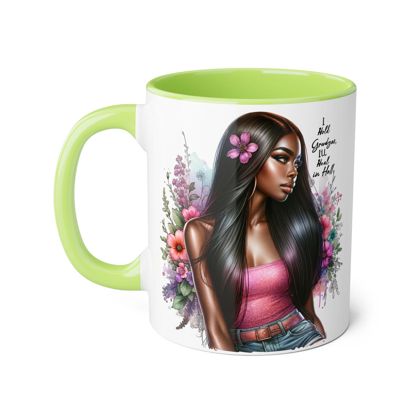I Hold Grudges, I'll Heal in Hell  Humoristic Floral Portrait Accent Mug, 11oz - Empowering Gift for Her, Cozy Coffee Cup, Beautiful Art for Home, Unique Present for Birthdays, [...]