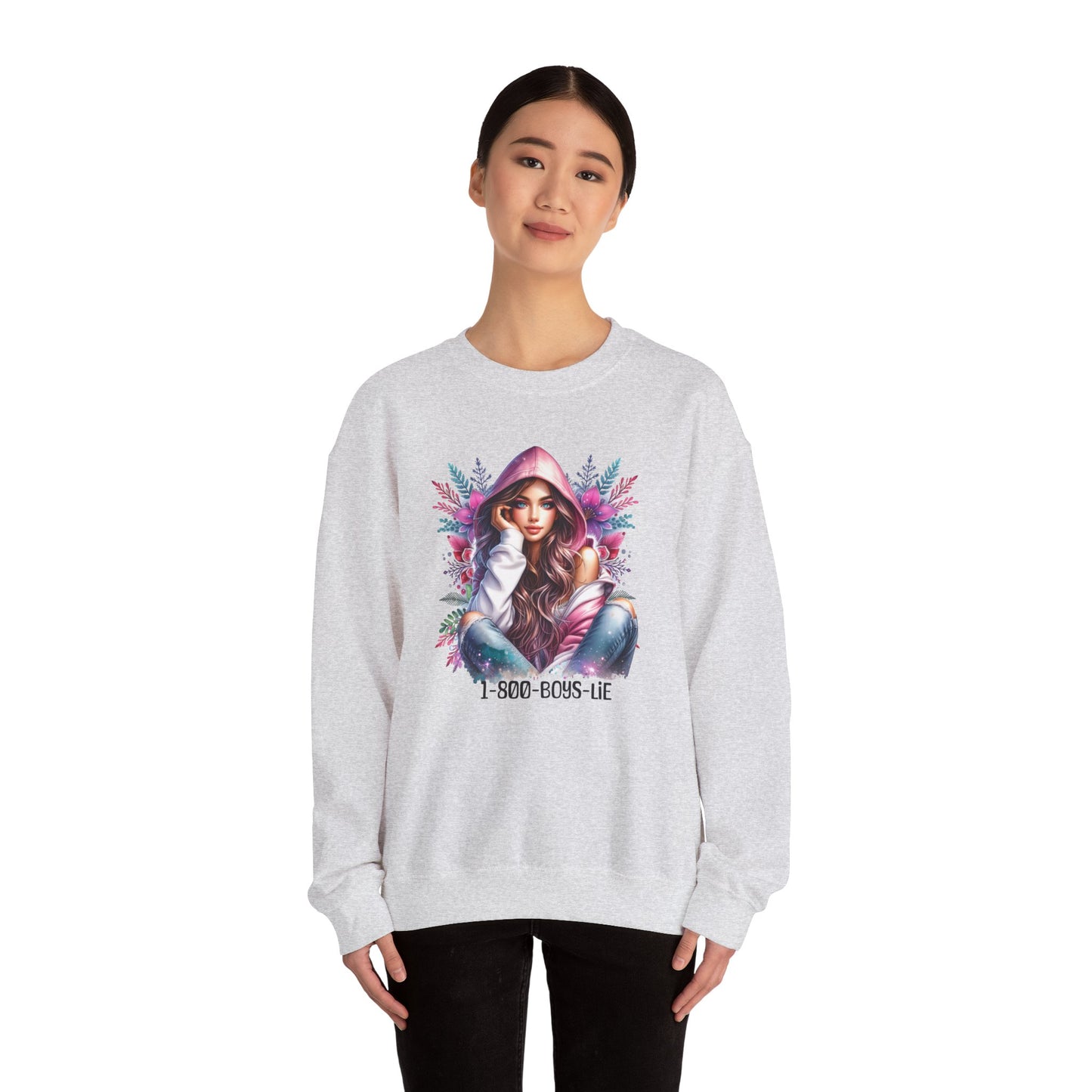 1-800-Boys-Lie Chic Floral Sweatshirt, Cozy Crewneck, Fall Fashion, Gift for Her, Self-Care Sweater, Cute Relaxed Fit