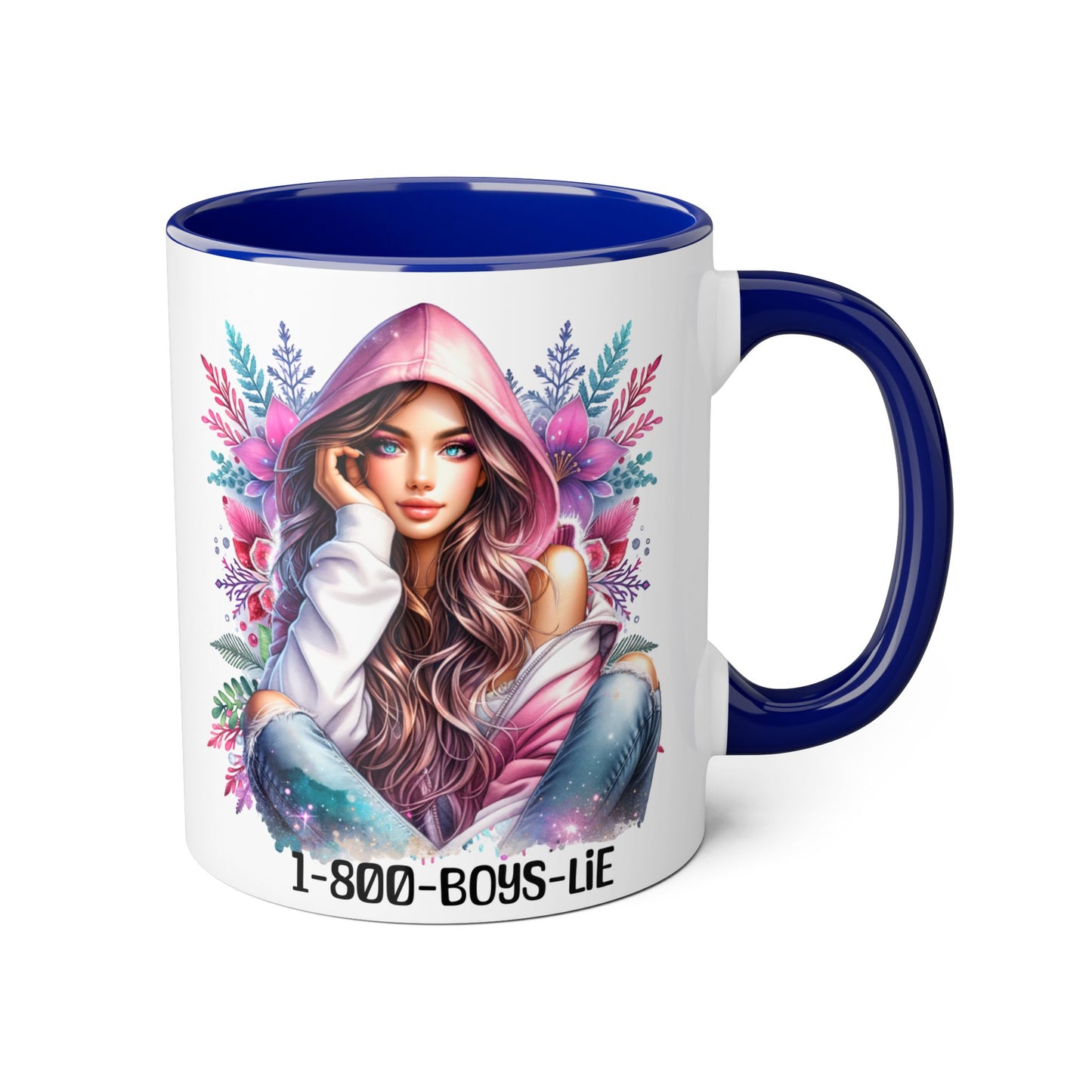 1-800-BOYS-LIE Accent Mug, Floral Coffee Cup, Funny Gift for Her, Unique Tea Mug, Cute Lover's Present