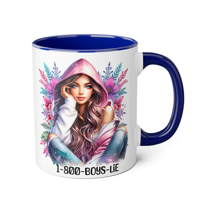 1-800-BOYS-LIE Accent Mug, Floral Coffee Cup, Funny Gift for Her, Unique Tea Mug, Cute Lover's Present